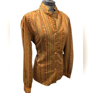 Levi's 70s Vintage Brown Leaf‎ Striped Print Button Up Top Boho